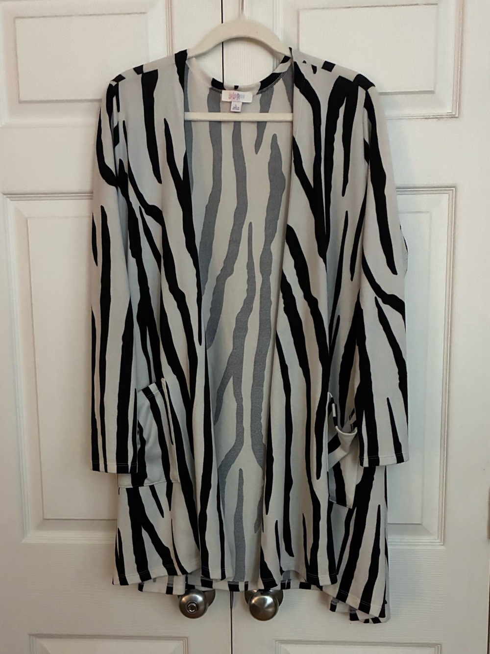 LuLaRoe Open-Front Zebra Stripe Long Sweater